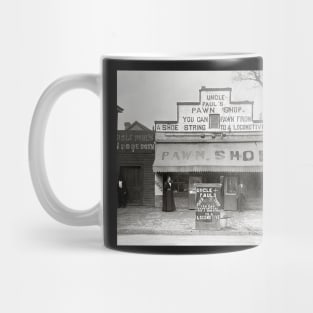 Uncle Paul's Pawn Shop, 1899. Vintage Photo Mug